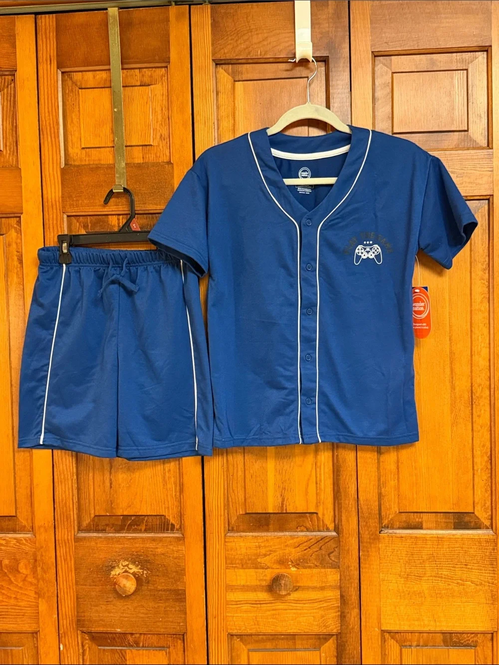 wonder nation Blue Short Sleeve Game Controller Pajama Set with White Trim NWT L